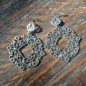 Silver Drop Open Work Earrings